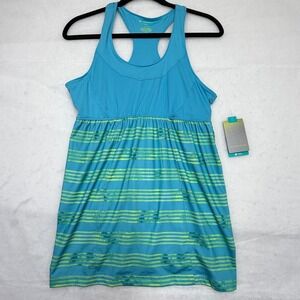 Tek Gear Yoga Racerback Tank Top Teal Blue Green Striped Shelf Bra NWT Large